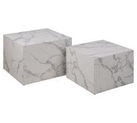 AC Design Furniture Dicte - Juego de 2 mesas de Centro cuadradas con Aspecto de mármol, Color Blanco con Aspecto de mármol, Mesa Auxiliar para salón, 58 x 40 x 58 cm y 50 x 33 x 50 cm