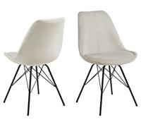 AC Design Furniture Emanuel Juego de 2 sillas de Comedor de Terciopelo con Respaldo, Estilo Atemporal, Elegante, Color Arena, Asiento Acolchado de Tela con Patas de Metal Negro