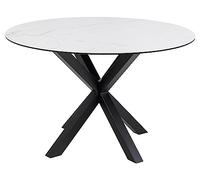 AC Design Furniture Heather - Mesa de Comedor Redonda para 4 Personas (119 x 75,5 cm), diseño de mármol Blanco y Estructura de Metal con Superficie de cerámica, Resistente al Calor, Resistente a los