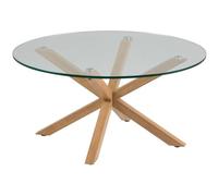 AC Design Furniture Heather Mesa Redonda en Vidrio Transparente y Apariencia de Madera de Metal, Al: 40 x An: 82 x Pr: 82 cm, 1 pieza