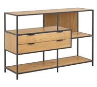 AC Design Furniture Jörn - Estantería con Estructura y Estructura de Acero con Recubrimiento de Polvo en Color Negro Mate, 2 cajones y 3 baldas de Madera de Roble Salvaje Mate, melamina con Detalle