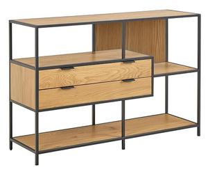 AC Design Furniture Jörn - Estantería con Estructura y Estructura de Acero con Recubrimiento de Polvo en Color Negro Mate, 2 cajones y 3 baldas de Madera de Roble Salvaje Mate, melamina con Detalle