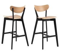 AC Design Furniture Roxanne - Juego de 2 taburetes de Bar con Asiento de Chapa de Roble y Patas de Madera Negra, Trona de Estilo Retro Moderno, Muebles de Bar, Muebles de Cocina, 45 x 105 x 49 cm