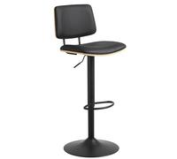 AC Design Furniture Saga Taburete de Bar, PU Negro y Roble Barniz a Base de Agua, Estructura de Trompeta Negro Mate de Acero con Recubrimiento en Polvo áspero con función giratoria, Soporte de pie y