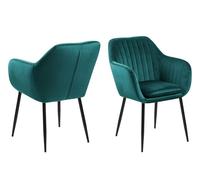 AC Design Furniture Wendy Silla de Comedor, Ancho 57 cm x Fondo 61 cm x Alto 83 cm, Color Verde Botella y Negro, Terciopelo y Metal, 1 Pieza