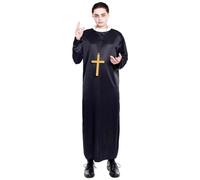 AC - Disfraz de Cura para Adultos - Fabricado en Fibre Sintetica - Incluye Traje y Cruz - Ideal para Carnaval, Halloween, Fiestas y Cosplay - Talla S