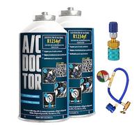 AC DOCTOR Kit 2 x Gas Refrigerante Orgánico Ecológico sustituto del R1234yf para recarga aire acondicionado de coche a partir de 2017 y manguera con manómetro y adaptador R1234yf