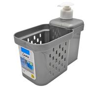 AC - Estropajero con Dispensador de Jabón | Organizador de Fregadero de Plástico | Porta Estropajos con Dosificador Integrado | Fabricado en España | Color Plata | 15 x 9,3 x 17 cm