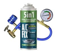 AC FIX 5 en 1 - R134a + Manguera, 235 g Refrigerante para aire acondicionado de coche con aceite, sellador, tinte UV y desecante. Aplicación rápida. Protege el compresor.