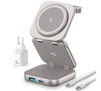 AC Island 2025 Cargador Mag-Safe, Cargador inalámbrico 5 en 1 para iPhone, Estación de carga plegable para viajes, Compatible con las series iPhone 16/15/14/13/12, Apple Watch y AirPods(Color Titanio)