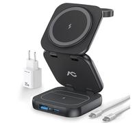 AC Island 2025 Cargador mag-Safe, Cargador inalámbrico 5 en 1 para iPhone, Estación de Carga Plegable para Viajes, Compatible con Las Series iPhone 16/15/14/13/12, Apple Watch y AirPods Pro(Negro)