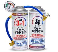 AC Kit Completo Recarga Aire Acondicionado Coche con Aceite Sellador Detector Tapa Fugas, Sustituto Gas Refrigerante R134a R12, Manómetro LP, Natural y Ecológico Recambio Compatible Coches 1992-2017