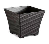 AC - Maceta Cuadrada - Fabricación en plástico - Diseño Rattan - Ideal como macetero, Tiesto, Recipiente para Plantas, Flores, balcón, terraza, jardín - 25 cm - Color Wengué