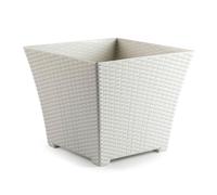 AC - Maceta Cuadrada - Fabricación en plástico - Diseño Rattan - Ideal como macetero, Tiesto, Recipiente para Plantas, Flores, balcón, terraza, jardín - 25 cm - Color Blanco Marfil