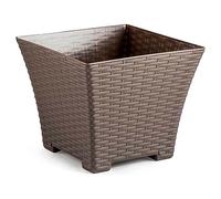 AC - Maceta Cuadrada - Fabricación en plástico - Diseño Rattan - Ideal como macetero, Tiesto, Recipiente para Plantas, Flores, balcón, terraza, jardín - 25 cm - Color Topo