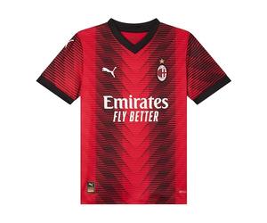 AC Milan - Camiseta Primera Local, Temporada 23/24, Rojo Negro, Niños y Adolescentes, Unisex, 10 años