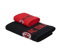 AC Milan Juego de 2 Toallas con Logotipo, 50 x 100 cm, algodón, Producto Oficial, Rojo/Negro