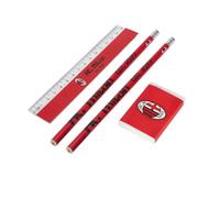 AC Milan - Set de papelería Escolar con 2 bolígrafos, Regla de 15 cm y Goma de borrar, Producto Oficial, Rojo, Clásico