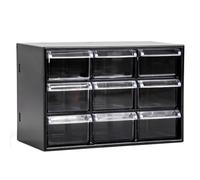 AC - Organizador multiusos de plástico - 9 cajones - Clasificador para Piezas pequeñas, Tornillos, Botones, Taller, Costura - Fabricado en España - 18,5 x 10 x 12 cm - Negro