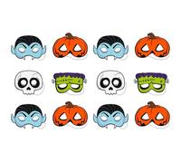 AC - Pack de 12 Máscaras Truco o Trato para Halloween - Varios diseños: Calavera, Vampiro, Calabaza y Frankenstein - 14 x 20 cm