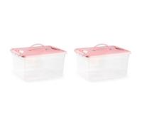 AC - Pack de 2 Cajas de Almacenamiento Transparente - Plástico - Contenedor para almacenar Libros, Ropa, Mantas - N.º 9-12 litros - 18 x 34 x 27 cm - Tapa Color Pastel Aleatorio