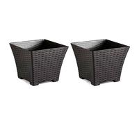 AC - Pack de 2 macetas Cuadrada - Fabricación en plástico - Diseño Rattan - Ideal como macetero, Tiesto, Recipiente para Plantas, Flores, balcón, terraza, jardín - 25 cm - Color Wengué