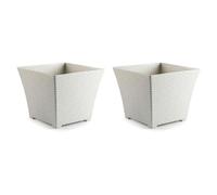 AC - Pack de 2 macetas Cuadrada - Fabricación en plástico - Diseño Rattan - Ideal como macetero, Tiesto, Recipiente para Plantas, Flores, balcón, terraza, jardín - 25 cm - Color Blanco Marfil