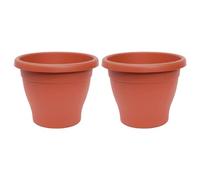 AC - Pack de 2 Macetas Mediterráneas - Plástico Resistente - Ideal para el Hogar, Plantas, Jardín, Decoración. - Cuidado de Plantas - Forma Redonda - 25 cm - Color Marrón