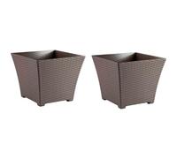 AC - Pack de 2 Macetas Rattan Cuadradas de plástico, Tiesto, macetero, Recipiente para Plantas, Flores, jardín, terraza, hogar, Fabricadas en España (Marrón Topo - 37 cm)