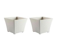 AC - Pack de 2 Macetas Rattan Cuadradas de plástico, Tiesto, macetero, Recipiente para Plantas, Flores, jardín, terraza, hogar, Fabricadas en España (Blanco Marfil - 30 cm)