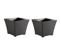 AC - Pack de 2 Macetas Rattan Cuadradas de plástico, Tiesto, macetero, Recipiente para Plantas, Flores, jardín, terraza, hogar, Fabricadas en España (Wengué - 30 cm)