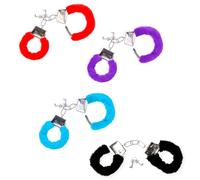 AC - Pack de 2 Pares de Esposas metálicas con Pelo, Incluyen Llaves y botón de Seguridad, complementos, Disfraces, Carnaval, Halloween, Role Play (Color Aleatorio)