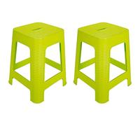 AC - Pack de 2 Taburete de plástico Rattan con asa y Asiento de 28 x 28 cm - Imitación de Mimbre, banqueta Multiusos, Cocina - Fabricado en España (Verde Pistacho - 45,5 x 36,7 x 36,7 cm)
