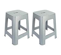 AC - Pack de 2 Taburete de plástico Rattan con asa y Asiento de 28 x 28 cm - Imitación de Mimbre, banqueta Multiusos, Cocina - Fabricado en España (Gris - 45,5 x 36,7 x 36,7 cm)