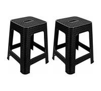 AC - Pack de 2 Taburete de plástico Rattan con asa y Asiento de 28 x 28 cm - Imitación de Mimbre, banqueta Multiusos, Cocina - Fabricado en España (Negro - 45,5 x 36,7 x 36,7 cm)