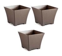 AC - Pack de 3 macetas Cuadrada - Fabricación en plástico - Diseño Rattan - Ideal como macetero, Tiesto, Recipiente para Plantas, Flores, balcón, terraza, jardín - 25 cm - Color Topo