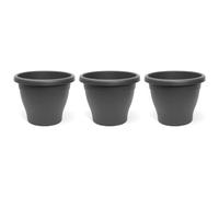AC - Pack de 3 Macetas Mediterráneas - Plástico Resistente - Ideal para el Hogar, Plantas, Jardín, Decoración. - Cuidado de Plantas - Forma Redonda - 25 cm - Color Gris