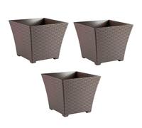 AC - Pack de 3 Macetas Rattan Cuadradas de plástico, Tiesto, macetero, Recipiente para Plantas, Flores, jardín, terraza, hogar, Fabricadas en España (Marrón Topo - 30 cm)