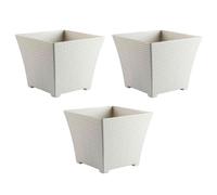 AC - Pack de 3 Macetas Rattan Cuadradas de plástico, Tiesto, macetero, Recipiente para Plantas, Flores, jardín, terraza, hogar, Fabricadas en España (Blanco Marfil - 30 cm)
