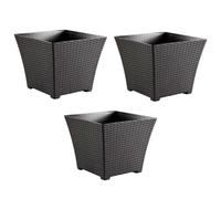 AC - Pack de 3 Macetas Rattan Cuadradas de plástico, Tiesto, macetero, Recipiente para Plantas, Flores, jardín, terraza, hogar, Fabricadas en España (Wengué - 30 cm)