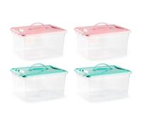 AC - Pack de 4 Cajas de Almacenamiento Transparente - Plástico - Contenedor para almacenar Libros, Ropa, Mantas - N.º 9-12 litros - 18 x 34 x 27 cm - Tapa Color Pastel Aleatorio