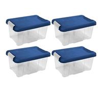 AC - Pack de 4 Cajas de ordenación de plástico - Nº 10 - Transparente con Tapa Azul - Modelo HG - Capacidad 5 litros - Dimensiones Aprox.: 29,4 x 20 x 14,5 cm