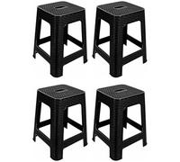 AC - Pack de 4 Taburete de plástico Rattan con asa y Asiento de 28 x 28 cm - Imitación de Mimbre, banqueta Multiusos, Cocina - Fabricado en España (Negro - 45,5 x 36,7 x 36,7 cm)