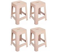AC - Pack de 4 Taburete de plástico Rattan con asa y Asiento de 28 x 28 cm - Imitación de Mimbre, banqueta Multiusos, Cocina - Fabricado en España (Beige - 45,5 x 36,7 x 36,7 cm)