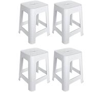 AC - Pack de 4 Taburete de plástico Rattan con asa y Asiento de 28 x 28 cm - Imitación de Mimbre, banqueta Multiusos, Cocina - Fabricado en España (Blanco - 45,5 x 36,7 x 36,7 cm)
