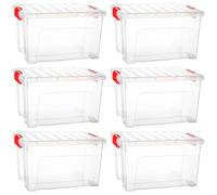 AC - Pack de 6 Cajas de Almacenamiento KLIP K2 - Fabricado en plástico - Contenedor para almacenar Libros, Ropa, Mantas - 34,5 x 43,5 x 25 cm - 25 litros