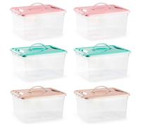 AC - Pack de 6 Cajas de Almacenamiento Transparente - Plástico - Contenedor para almacenar Libros, Ropa, Mantas - N.º 9-12 litros - 18 x 34 x 27 cm - Tapa Color Pastel Aleatorio