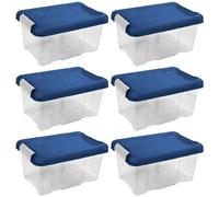 AC - Pack de 6 Cajas de ordenación de plástico - Nº 10 - Transparente con Tapa Azul - Modelo HG - Capacidad 5 litros - Dimensiones Aprox.: 29,4 x 20 x 14,5 cm