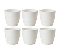 AC - Pack de 6 Macetas Redonda de 19 cm con Plato Discreto, Diseño Sahara, Fabricado en España, jardín Exterior, terraza o balcón, Color Blanco