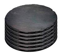 AC - Pack de 6 Platos de Pizarra - Forma Redondo - Platos Llanos de Piedra Natural para Servir Alimentos, quesos, Aperitivos - Ø 25 cm
